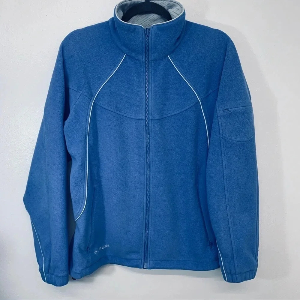 Columbia Fleece Jacket Woman Blue Large Full Zip Pockets Interchange Active H102